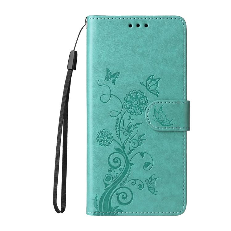 For iPhone 16e Embossed Butterfly Flowers Leather Phone Case(Green) - iPhone 16e Cases by buy2fix | Online Shopping UK | buy2fix