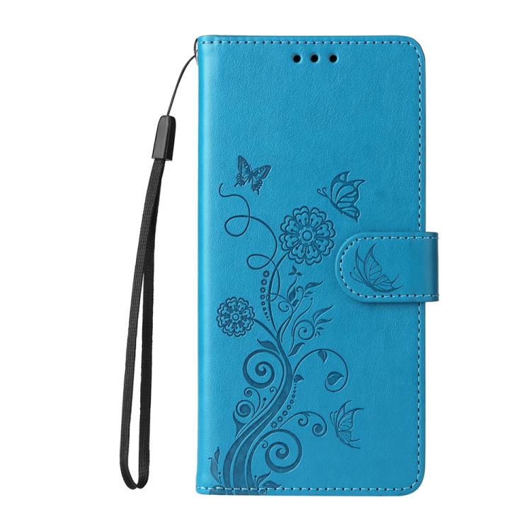 For iPhone 16e Embossed Butterfly Flowers Leather Phone Case(Blue) - iPhone 16e Cases by buy2fix | Online Shopping UK | buy2fix