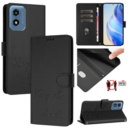 For Motorola Moto G 5G 2024 Global Smile Embossing RFID Leather Phone Case(Black) by buy2fix