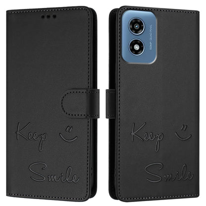 For Motorola Moto G 5G 2024 Global Smile Embossing RFID Leather Phone Case(Black) by buy2fix