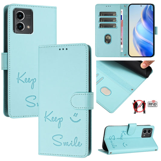 For Motorola Moto G Stylus 5G 2024 Smile Embossing RFID Leather Phone Case(Mint Green) by buy2fix
