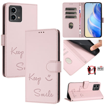 For Motorola Moto G Stylus 5G 2024 Smile Embossing RFID Leather Phone Case(Pink) by buy2fix