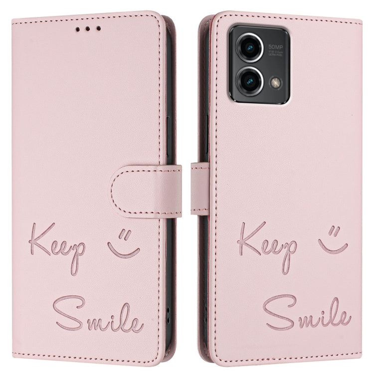 For Motorola Moto G Stylus 5G 2024 Smile Embossing RFID Leather Phone Case(Pink) by buy2fix