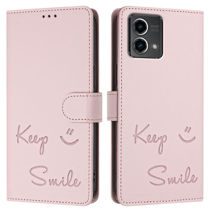 For Motorola Moto G Stylus 5G 2024 Smile Embossing RFID Leather Phone Case(Pink) by buy2fix