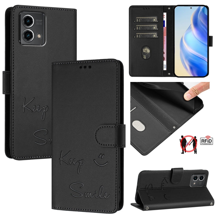 For Motorola Moto G Stylus 5G 2024 Smile Embossing RFID Leather Phone Case(Black) by buy2fix