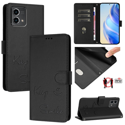 For Motorola Moto G Stylus 5G 2024 Smile Embossing RFID Leather Phone Case(Black) by buy2fix