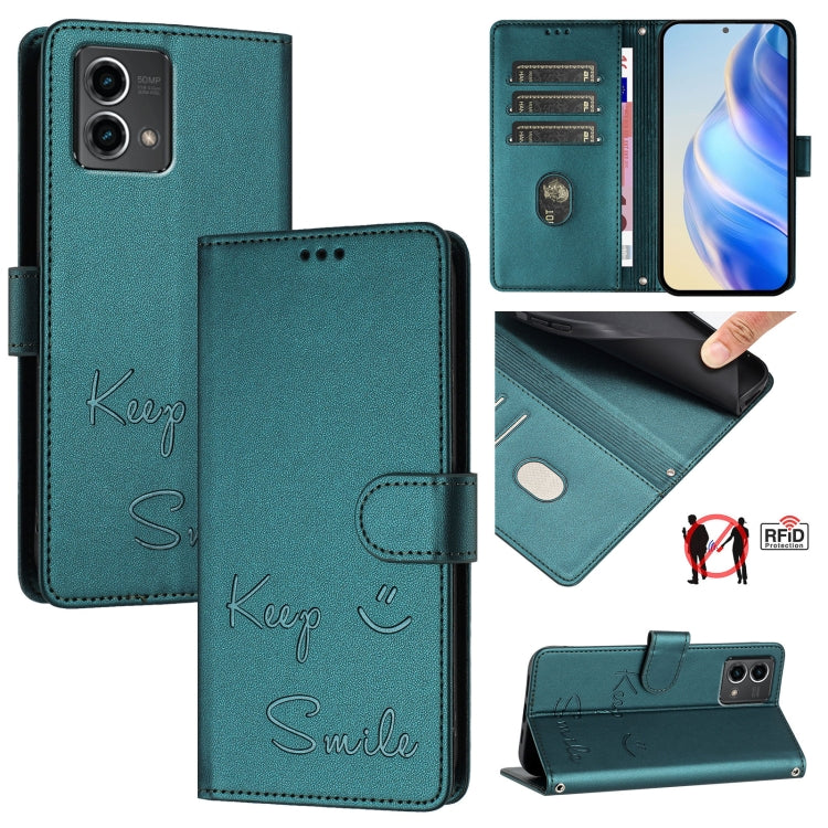 For Motorola Moto G Stylus 5G 2024 Smile Embossing RFID Leather Phone Case(Peacock Green) by buy2fix