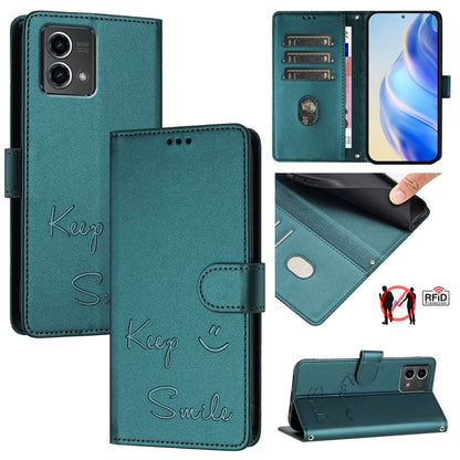 For Motorola Moto G Stylus 5G 2024 Smile Embossing RFID Leather Phone Case(Peacock Green) by buy2fix