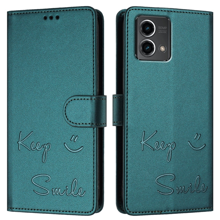 For Motorola Moto G Stylus 5G 2024 Smile Embossing RFID Leather Phone Case(Peacock Green) by buy2fix