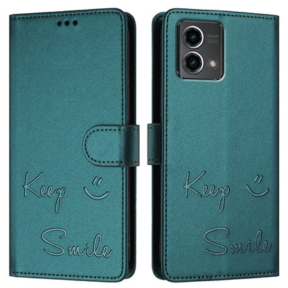 For Motorola Moto G Stylus 5G 2024 Smile Embossing RFID Leather Phone Case(Peacock Green) by buy2fix