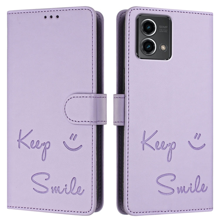 For Motorola Moto G Stylus 5G 2024 Smile Embossing RFID Leather Phone Case(Light Purple) by buy2fix