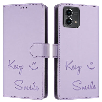 For Motorola Moto G Stylus 5G 2024 Smile Embossing RFID Leather Phone Case(Light Purple) by buy2fix