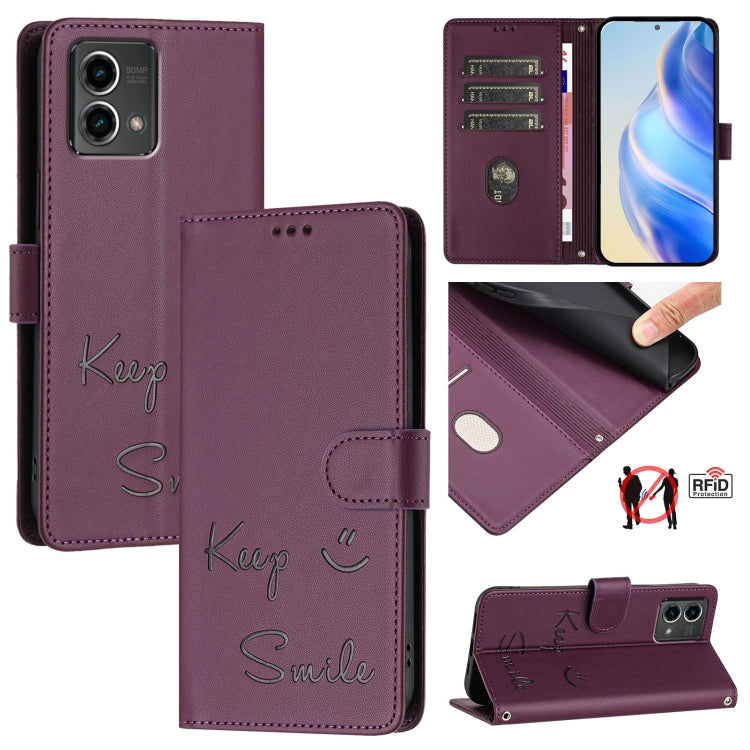 For Motorola Moto G Stylus 5G 2024 Smile Embossing RFID Leather Phone Case(Violet) by buy2fix