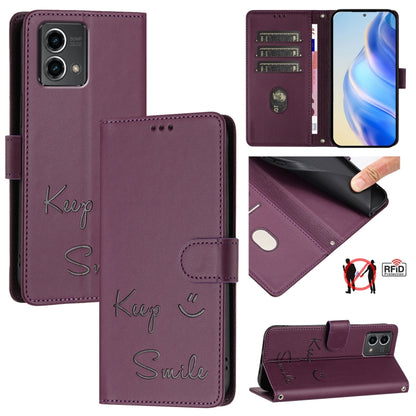 For Motorola Moto G Stylus 5G 2024 Smile Embossing RFID Leather Phone Case(Violet) by buy2fix