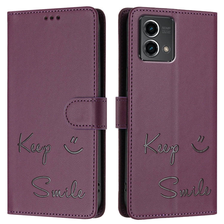 For Motorola Moto G Stylus 5G 2024 Smile Embossing RFID Leather Phone Case(Violet) by buy2fix