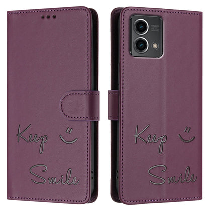 For Motorola Moto G Stylus 5G 2024 Smile Embossing RFID Leather Phone Case(Violet) by buy2fix
