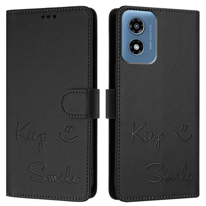 For Motorola Moto G Play 4G 2024 Global Smile Embossing RFID Leather Phone Case(Black) by buy2fix