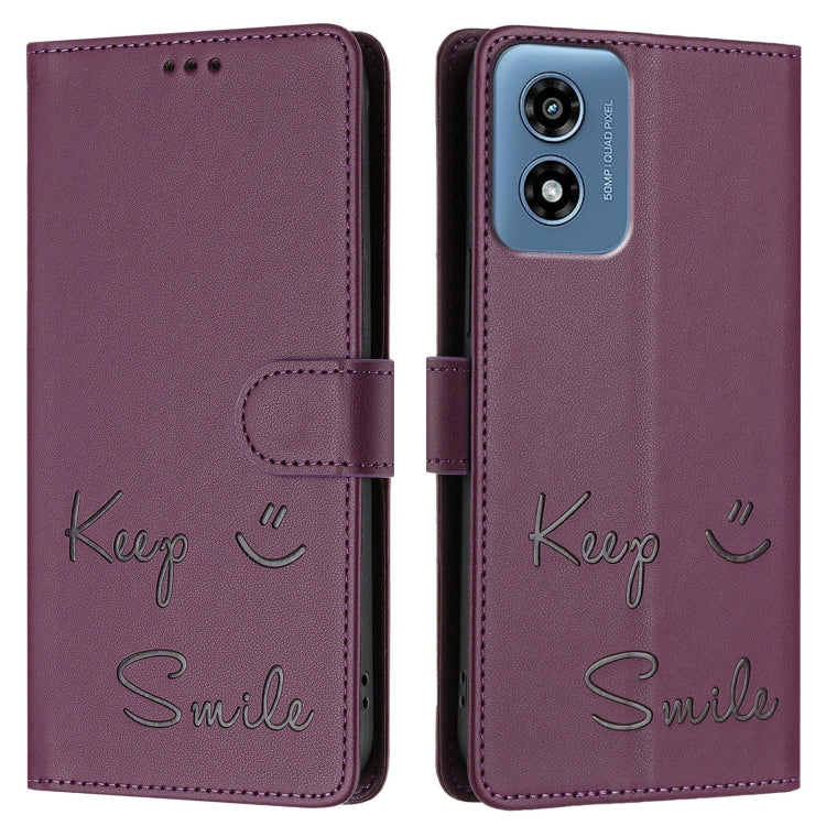 For Motorola Moto G Play 4G 2024 Global Smile Embossing RFID Leather Phone Case(Violet) by buy2fix
