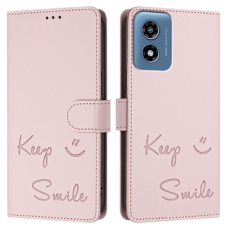 For Motorola Moto G Play 5G 2024 Global Smile Embossing RFID Leather Phone Case(Pink) by buy2fix