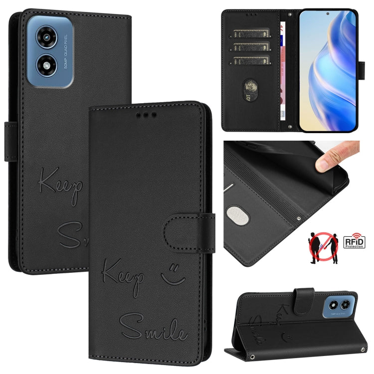 For Motorola Moto G Play 5G 2024 Global Smile Embossing RFID Leather Phone Case(Black) by buy2fix
