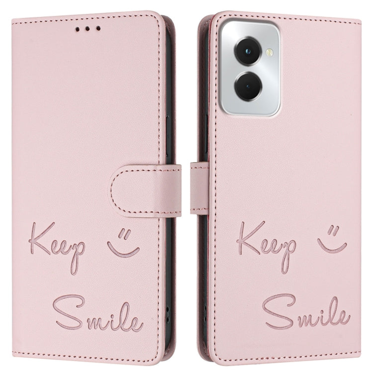 For Motorola Moto G Power 5G 2024 Smile Embossing RFID Leather Phone Case(Pink) by buy2fix