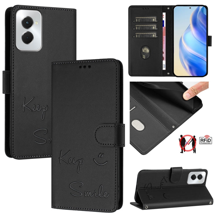 For Motorola Moto G Power 5G 2024 Smile Embossing RFID Leather Phone Case(Black) by buy2fix