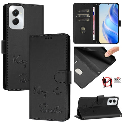 For Motorola Moto G Power 5G 2024 Smile Embossing RFID Leather Phone Case(Black) by buy2fix