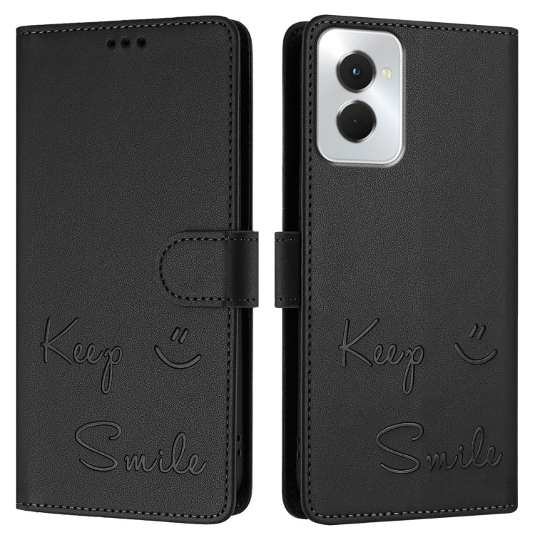 For Motorola Moto G Power 5G 2024 Smile Embossing RFID Leather Phone Case(Black) by buy2fix
