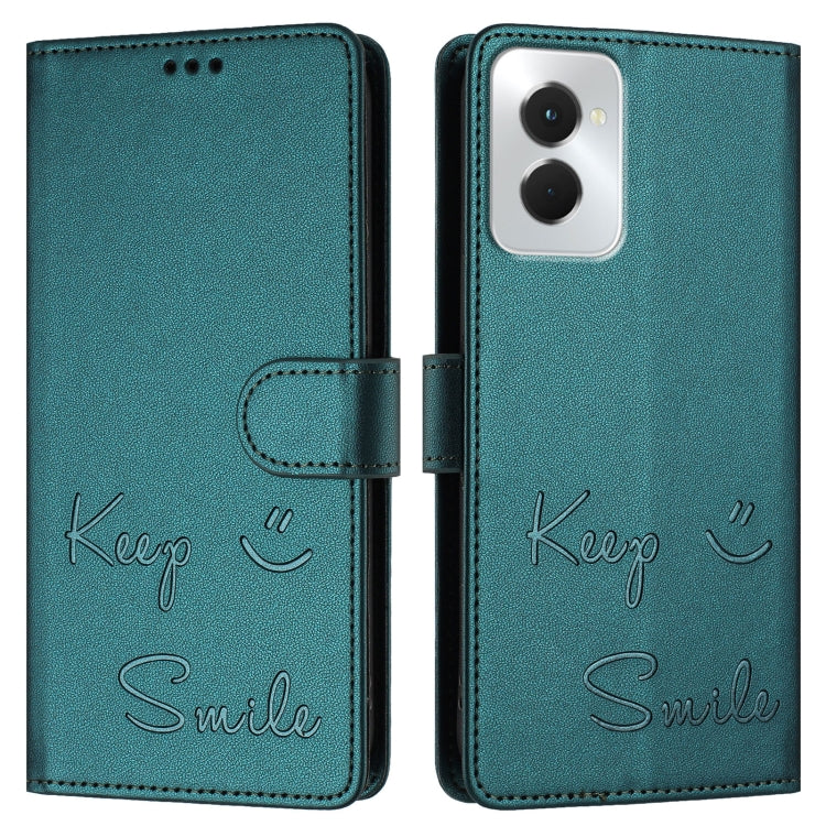 For Motorola Moto G Power 5G 2024 Smile Embossing RFID Leather Phone Case(Peacock Green) by buy2fix