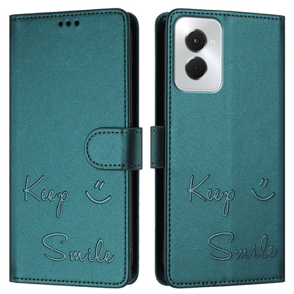 For Motorola Moto G Power 5G 2024 Smile Embossing RFID Leather Phone Case(Peacock Green) by buy2fix