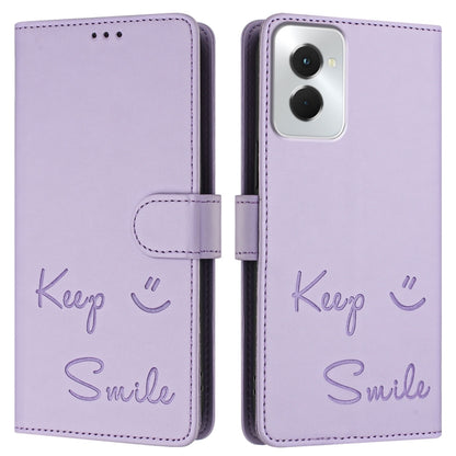For Motorola Moto G Power 5G 2024 Smile Embossing RFID Leather Phone Case(Light Purple) by buy2fix