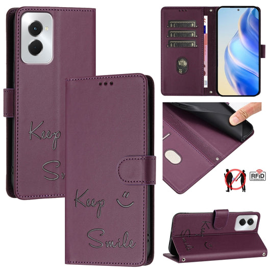 For Motorola Moto G Power 5G 2024 Smile Embossing RFID Leather Phone Case(Violet) by buy2fix