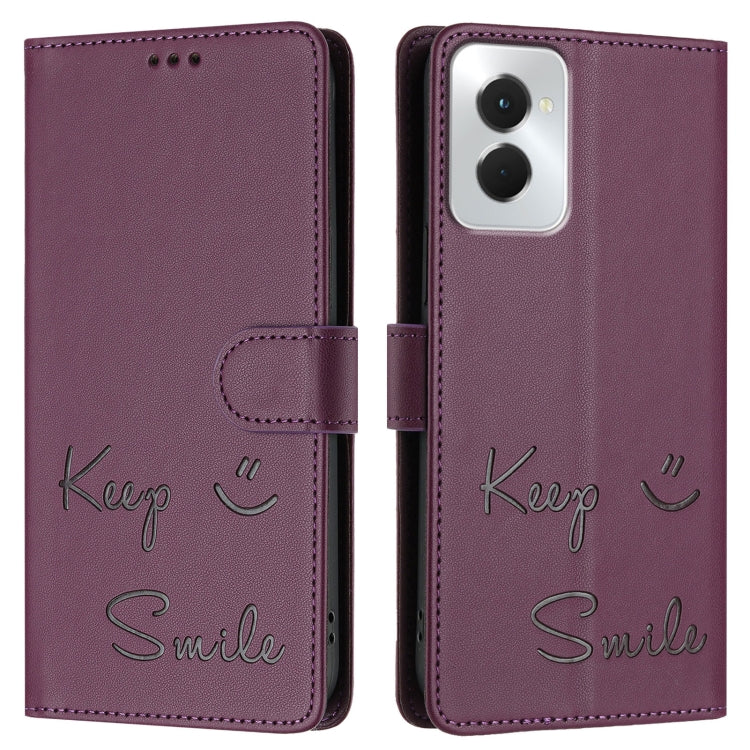 For Motorola Moto G Power 5G 2024 Smile Embossing RFID Leather Phone Case(Violet) by buy2fix