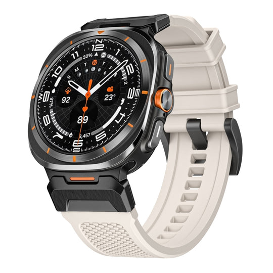 For Galaxy Watch Ultra2 2026 / 2025 / 1 2024 Black Steel Buckle Rubber Quick Release Watch Band(Starlight)