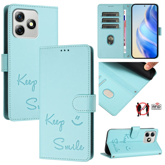 For Ulefone Note 18 Ultra 5G Smile Embossing RFID Leather Phone Case(Mint Green) by buy2fix