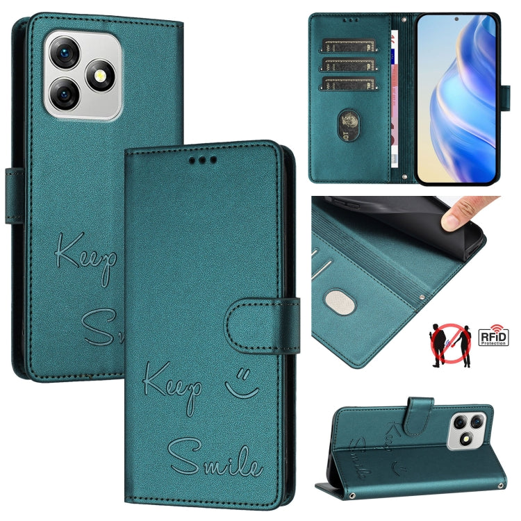For Ulefone Note 18 Ultra 5G Smile Embossing RFID Leather Phone Case(Peacock Green) by buy2fix