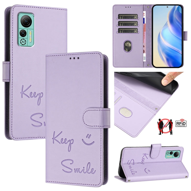 For Ulefone Note 14 Smile Embossing RFID Leather Phone Case(Light Purple) by buy2fix