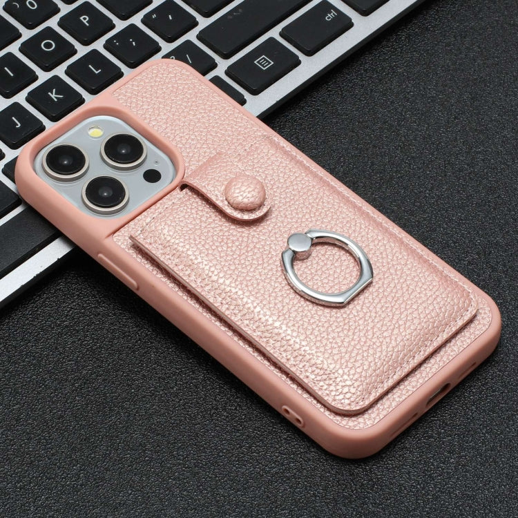 For iPhone 16 Pro Max Litchi Texture Drawing Card Bag Ring Holder Phone Case(Rose Gold) by buy2fix