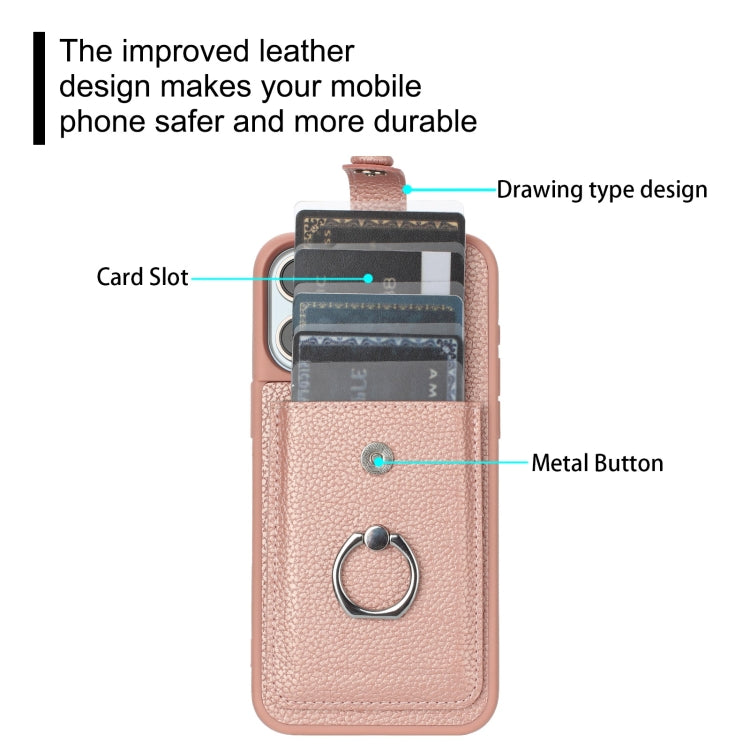 For iPhone 16 Pro Max Litchi Texture Drawing Card Bag Ring Holder Phone Case(Rose Gold) by buy2fix