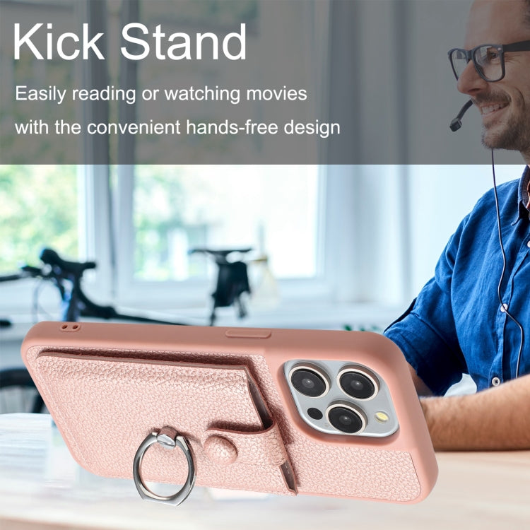 For iPhone 16 Pro Max Litchi Texture Drawing Card Bag Ring Holder Phone Case(Rose Gold) by buy2fix