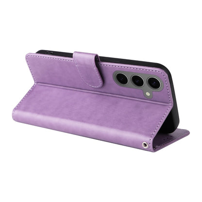 For Samsung Galaxy S25 5G Embossed Butterfly Flowers Leather Phone Case(Purple) by buy2fix