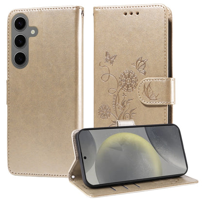 For Samsung Galaxy S25 5G Embossed Butterfly Flowers Leather Phone Case(Gold) by buy2fix
