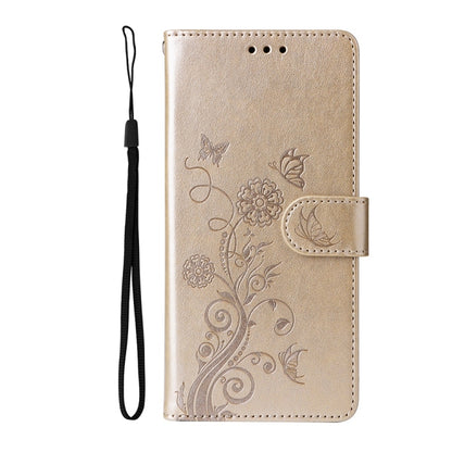 For Samsung Galaxy S25 5G Embossed Butterfly Flowers Leather Phone Case(Gold) by buy2fix