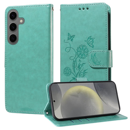 For Samsung Galaxy S25 5G Embossed Butterfly Flowers Leather Phone Case(Green) by buy2fix