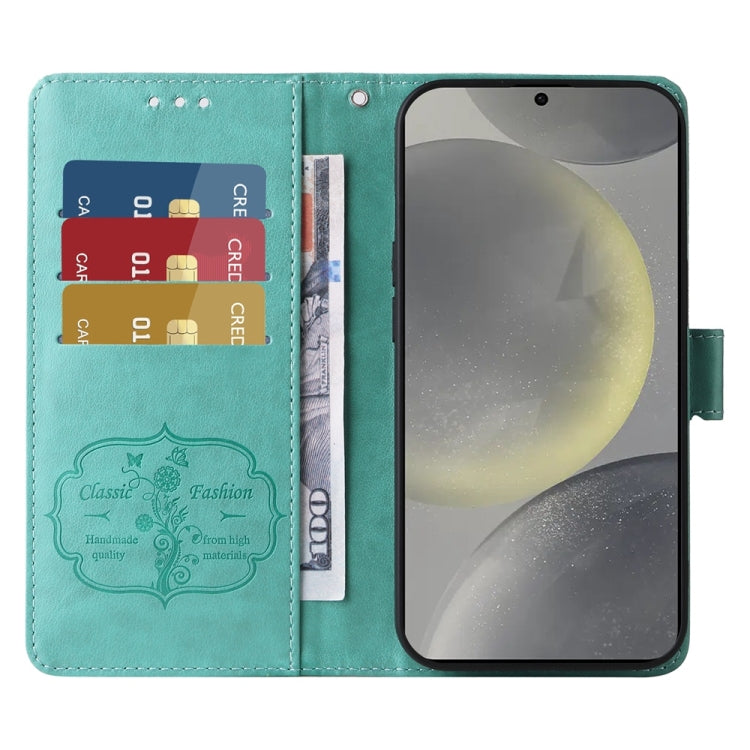 For Samsung Galaxy S25 5G Embossed Butterfly Flowers Leather Phone Case(Green) by buy2fix