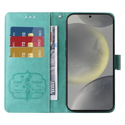 For Samsung Galaxy S25 5G Embossed Butterfly Flowers Leather Phone Case(Green) by buy2fix