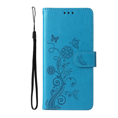 For Samsung Galaxy S25 5G Embossed Butterfly Flowers Leather Phone Case(Blue) by buy2fix