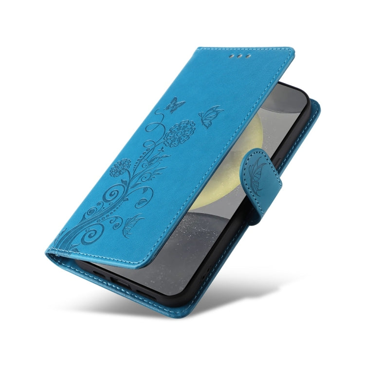 For Samsung Galaxy S25 5G Embossed Butterfly Flowers Leather Phone Case(Blue) by buy2fix