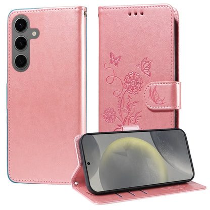 For Samsung Galaxy S25 5G Embossed Butterfly Flowers Leather Phone Case(Rose Gold) by buy2fix