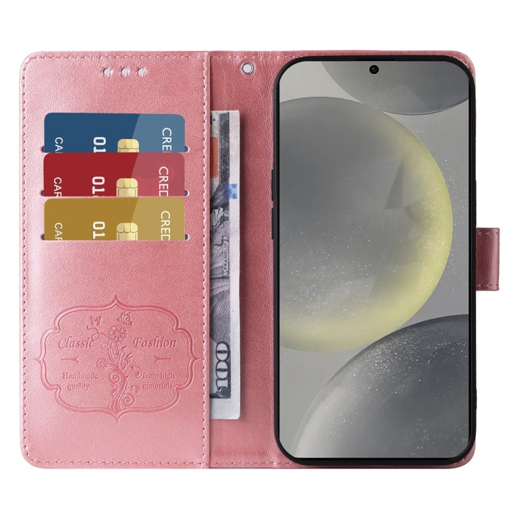 For Samsung Galaxy S25 5G Embossed Butterfly Flowers Leather Phone Case(Rose Gold) by buy2fix